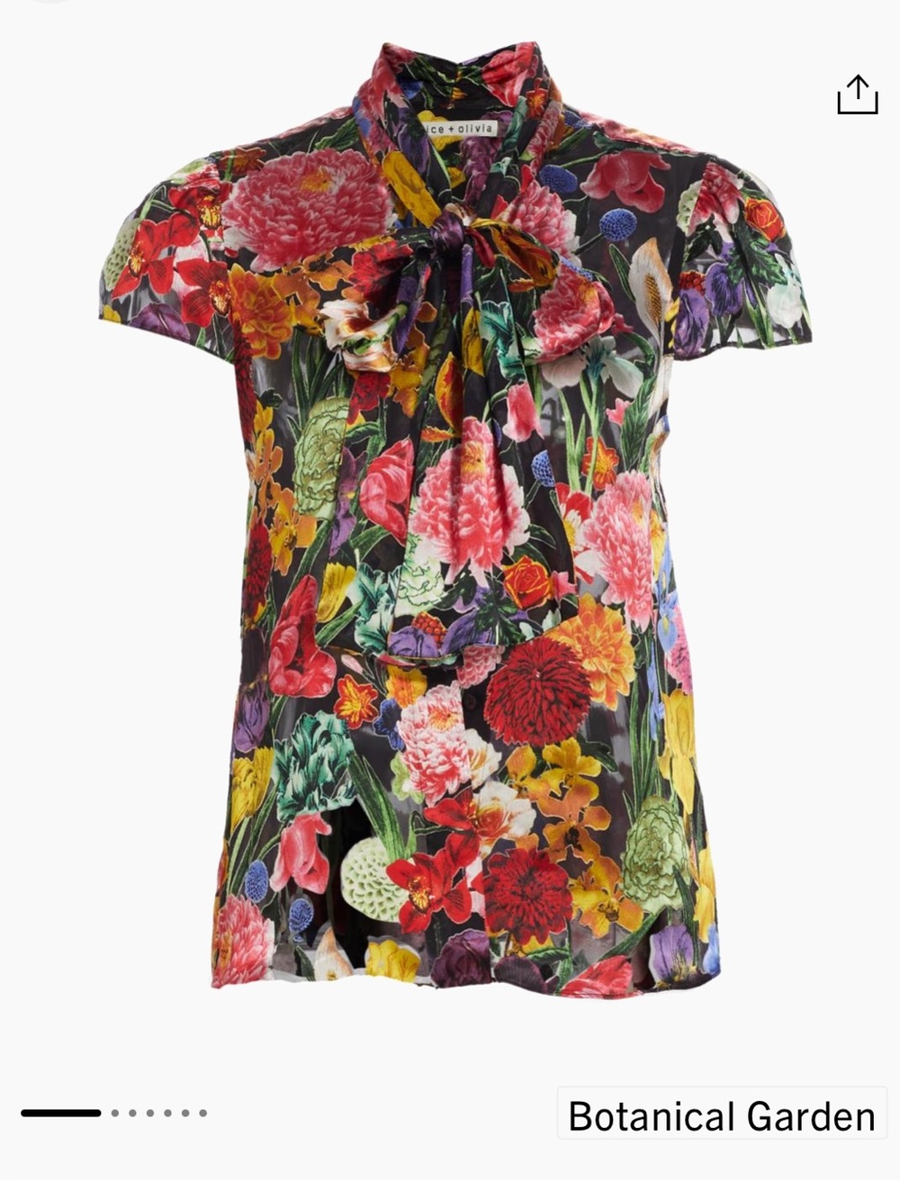 Alice + Olivia Jeannie Floral Burnout Bow Blouse - Black Base, Medium